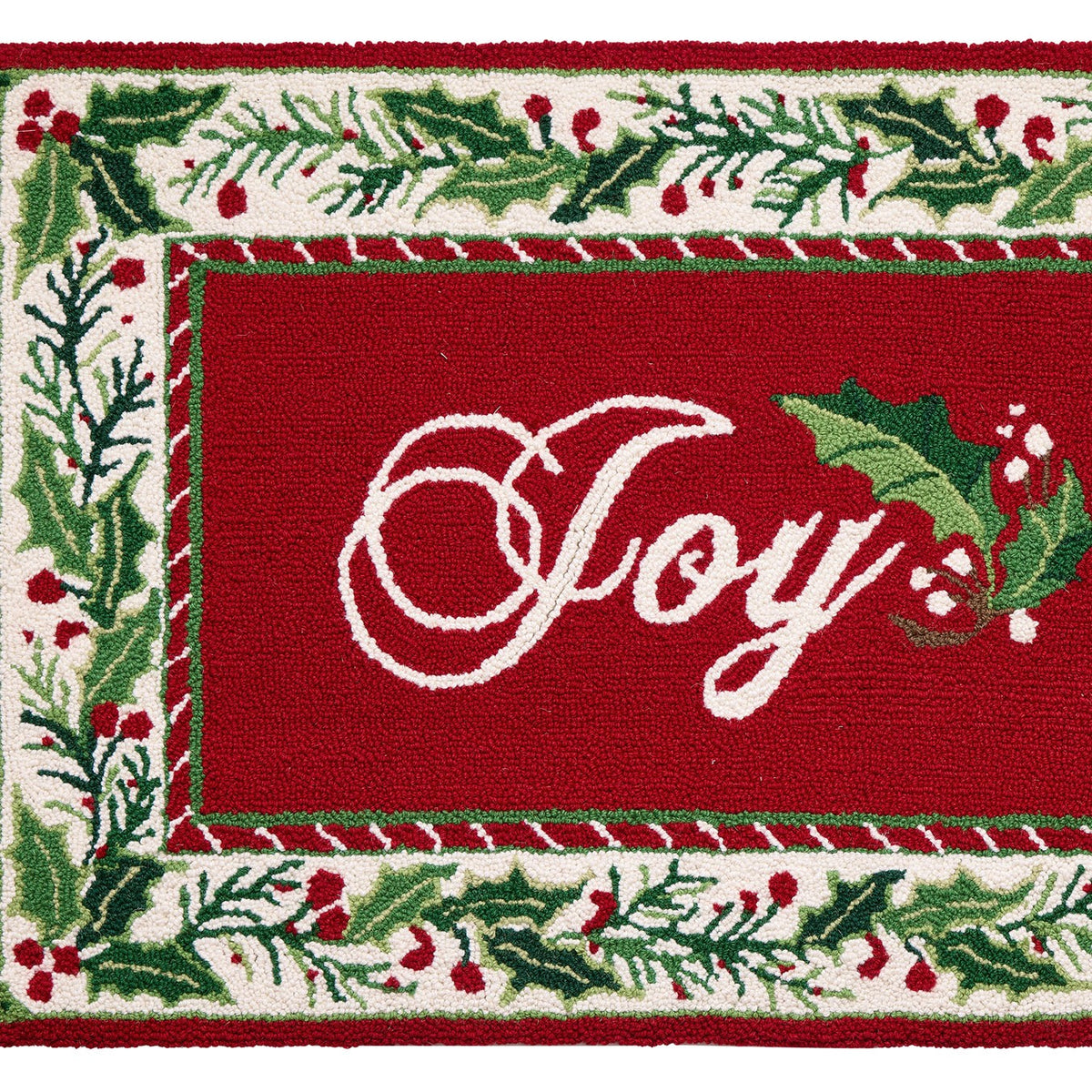 Christmas Joy Hooked Wool Rug, close-up detail
