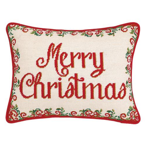 Christmas Medallion Wool Needlepoint Throw Pillow, 14x18 inch, front view