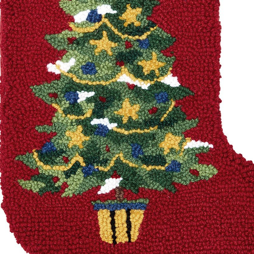 Christmas Tree Hooked Wool Stocking, close-up detail
