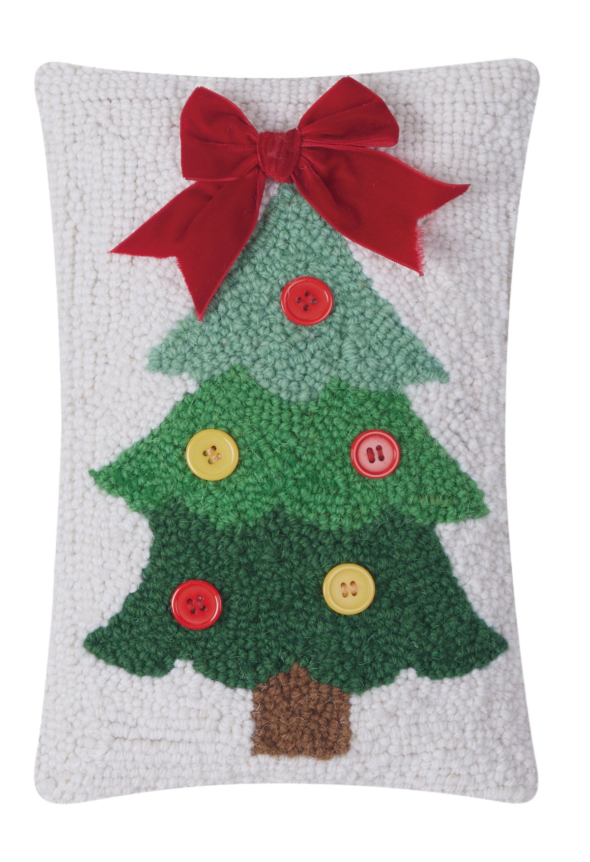 Christmas Tree Ribbon Hooked Wool Throw Pillow, 8x12 inch, front view