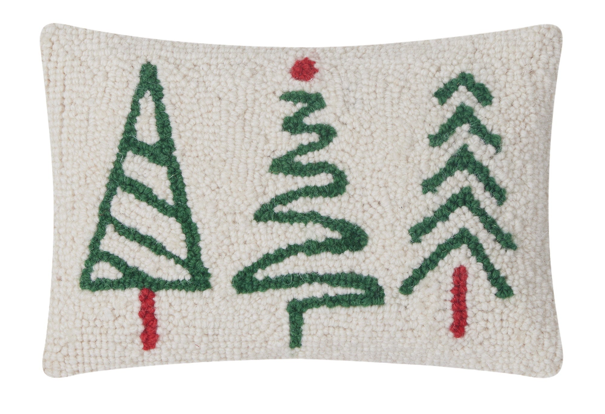 Christmas Trees Trio Hooked Wool Throw Pillow, 8x12 inch, front view
