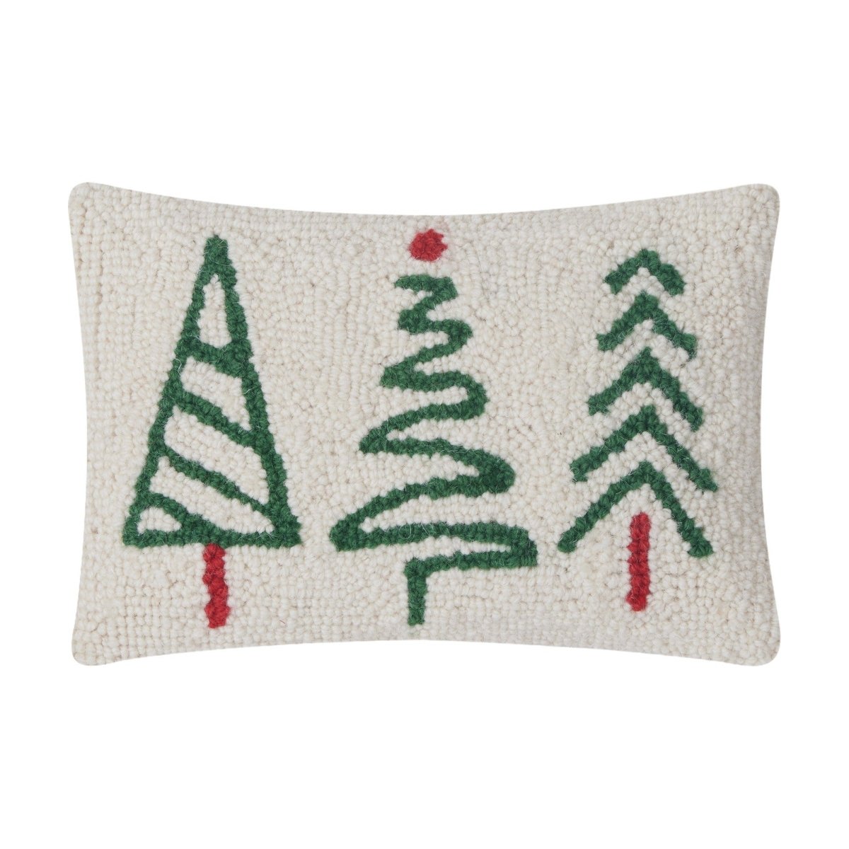 Christmas Trees Trio Hooked Wool Throw Pillow, 8x12 inch, front view