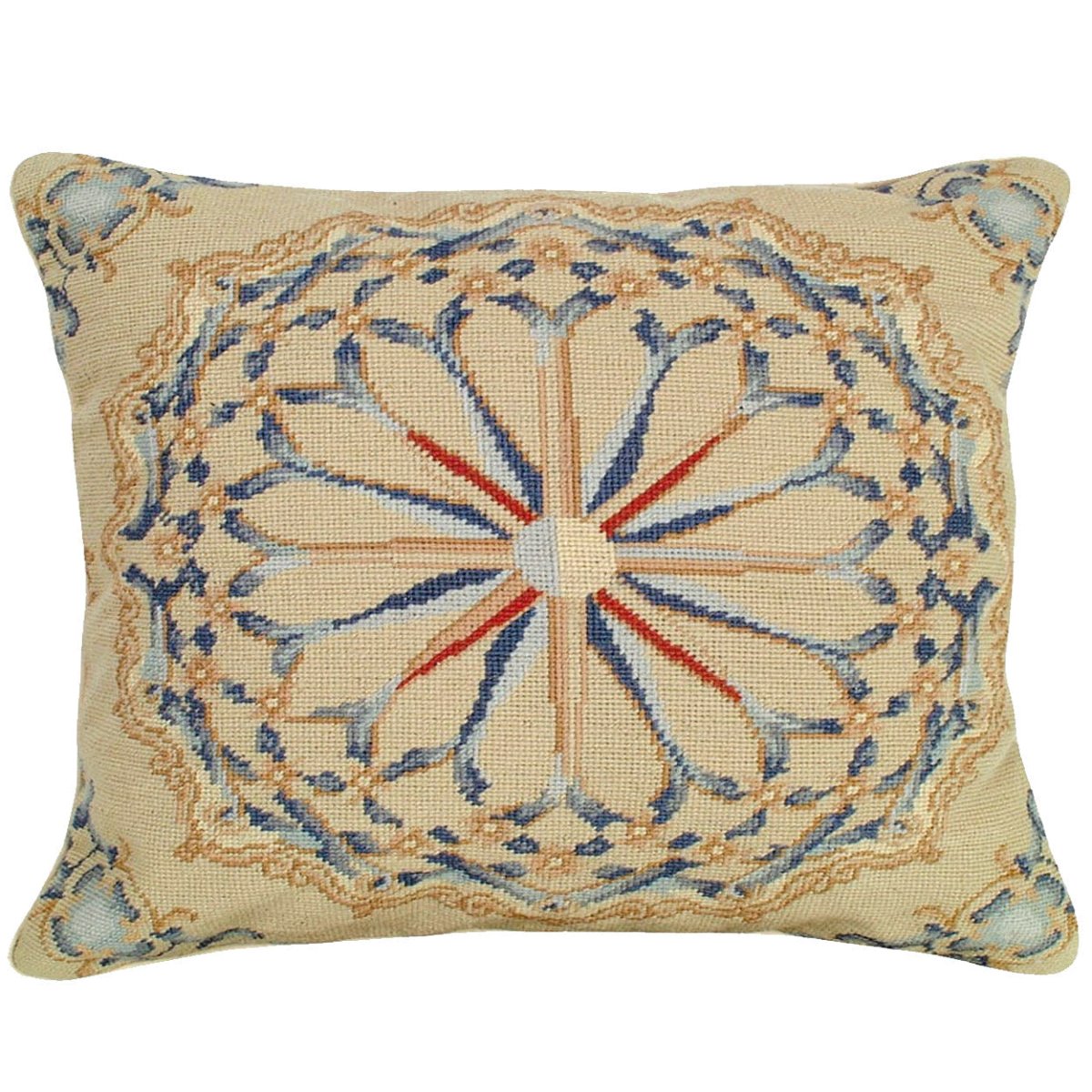 Classic Besserbian Circular Medallion needlepoint throw pillow with artisan decorative design