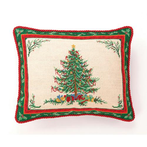 Classic Christmas Berry Needlepoint Throw Pillow, 16x20 inch, front view
