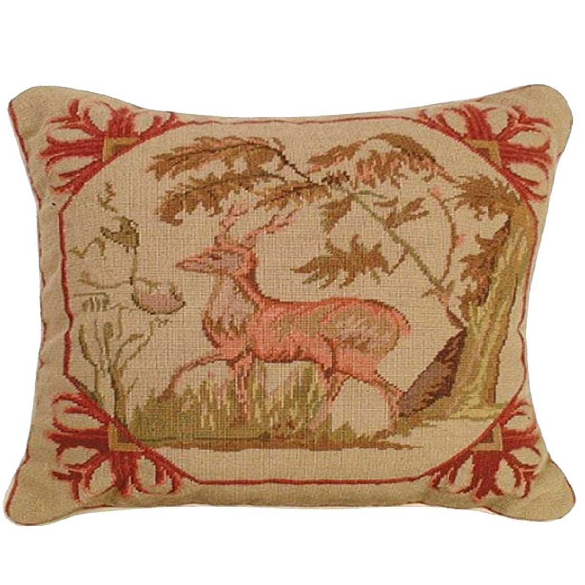 Classic Gold Lancaster Deer needlepoint throw pillow with nature wildlife portrait