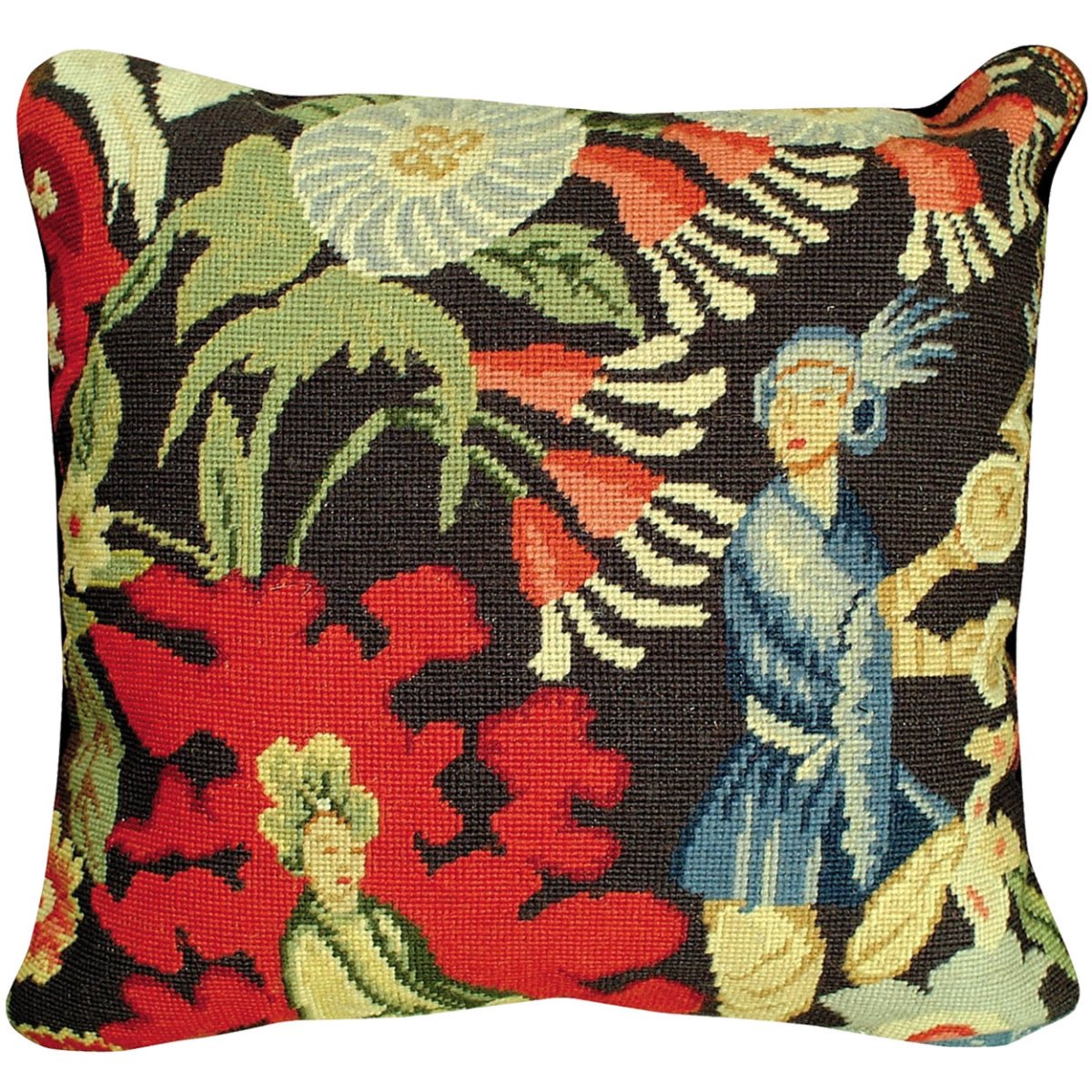 Classic Middle Age Tapestry needlepoint throw pillow with artisan decorative design