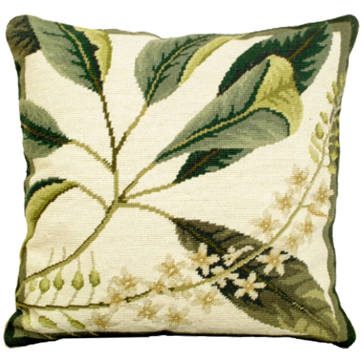 Colonial Williamsburg Green hand-embroidered throw pillow with botanical floral design