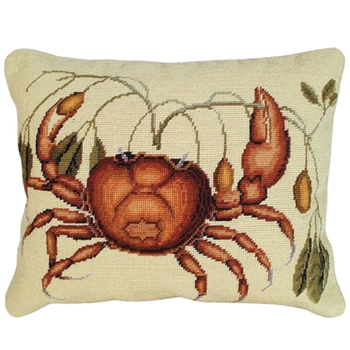 Colorful Land Crab Natural needlepoint throw pillow with artisan decorative design