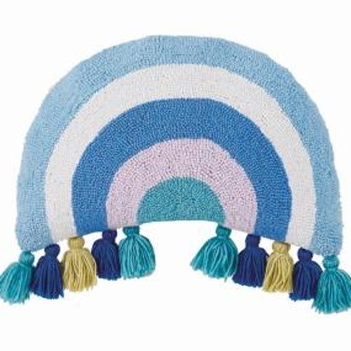 Cool Rainbow with Tassels Hooked Wool Throw Pillow, close-up detail