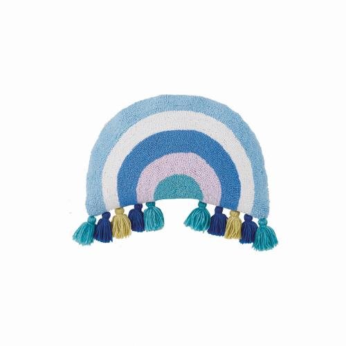Cool Rainbow with Tassels Hooked Wool Throw Pillow, 12x18 inch, front view
