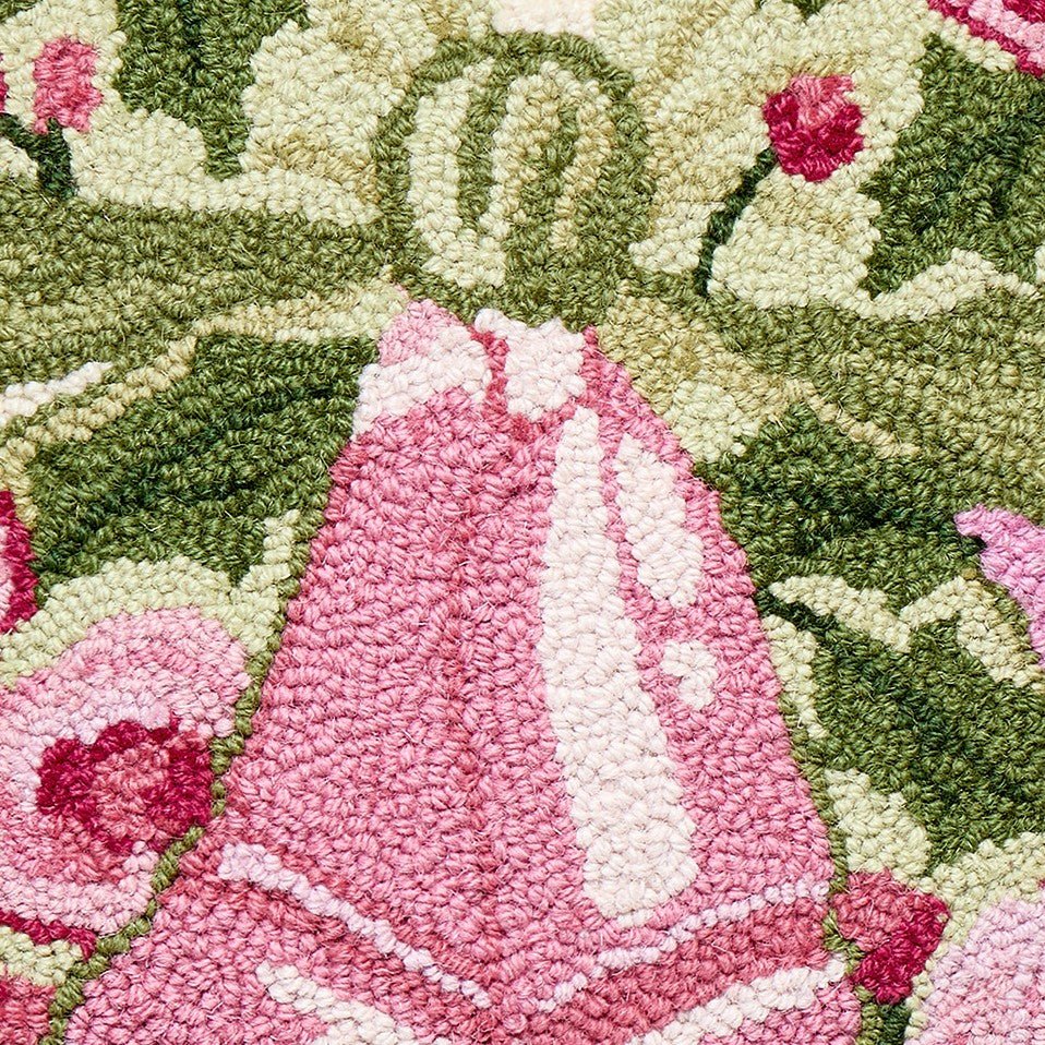 Cottage Charm Bells Hooked Wool Christmas Throw Pillow, close-up detail