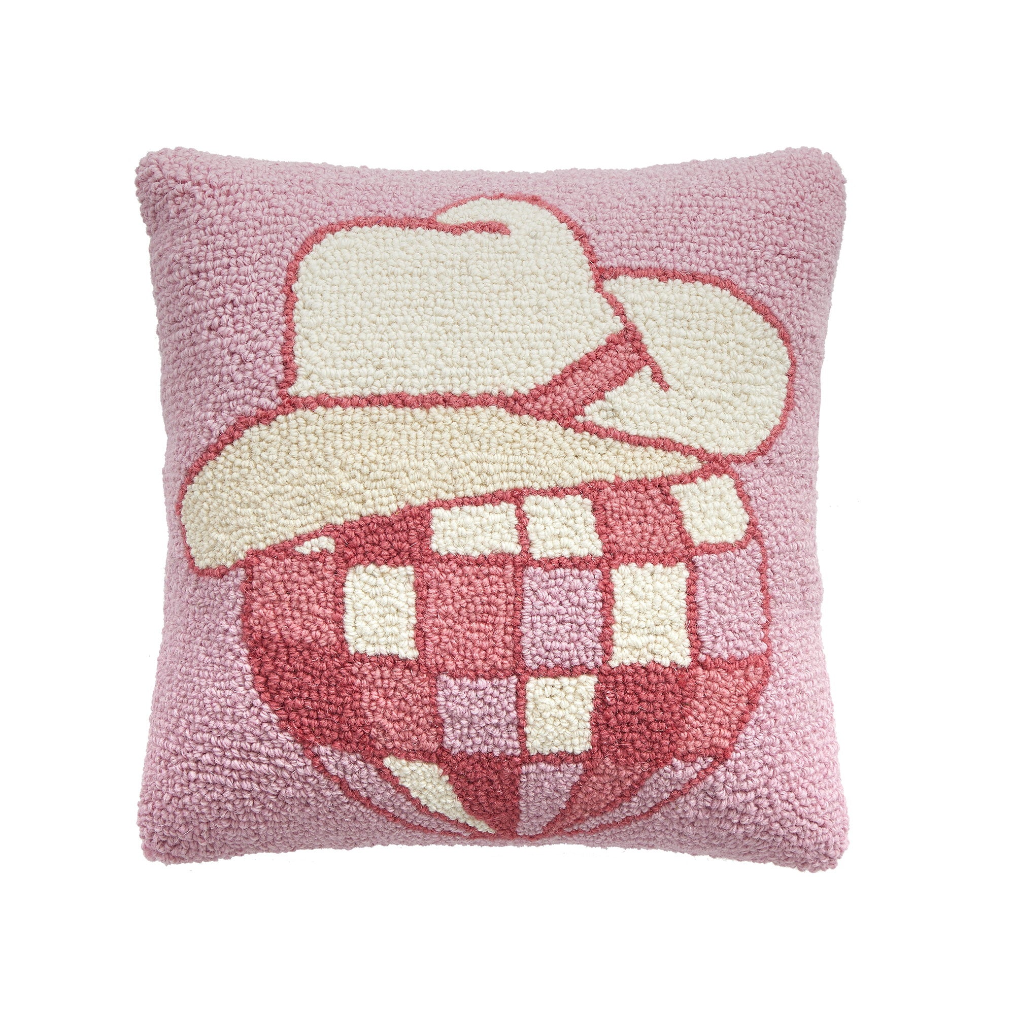 Cowboy Disco Ball Hooked Wool Throw Pillow, 14x14 inch, front view
