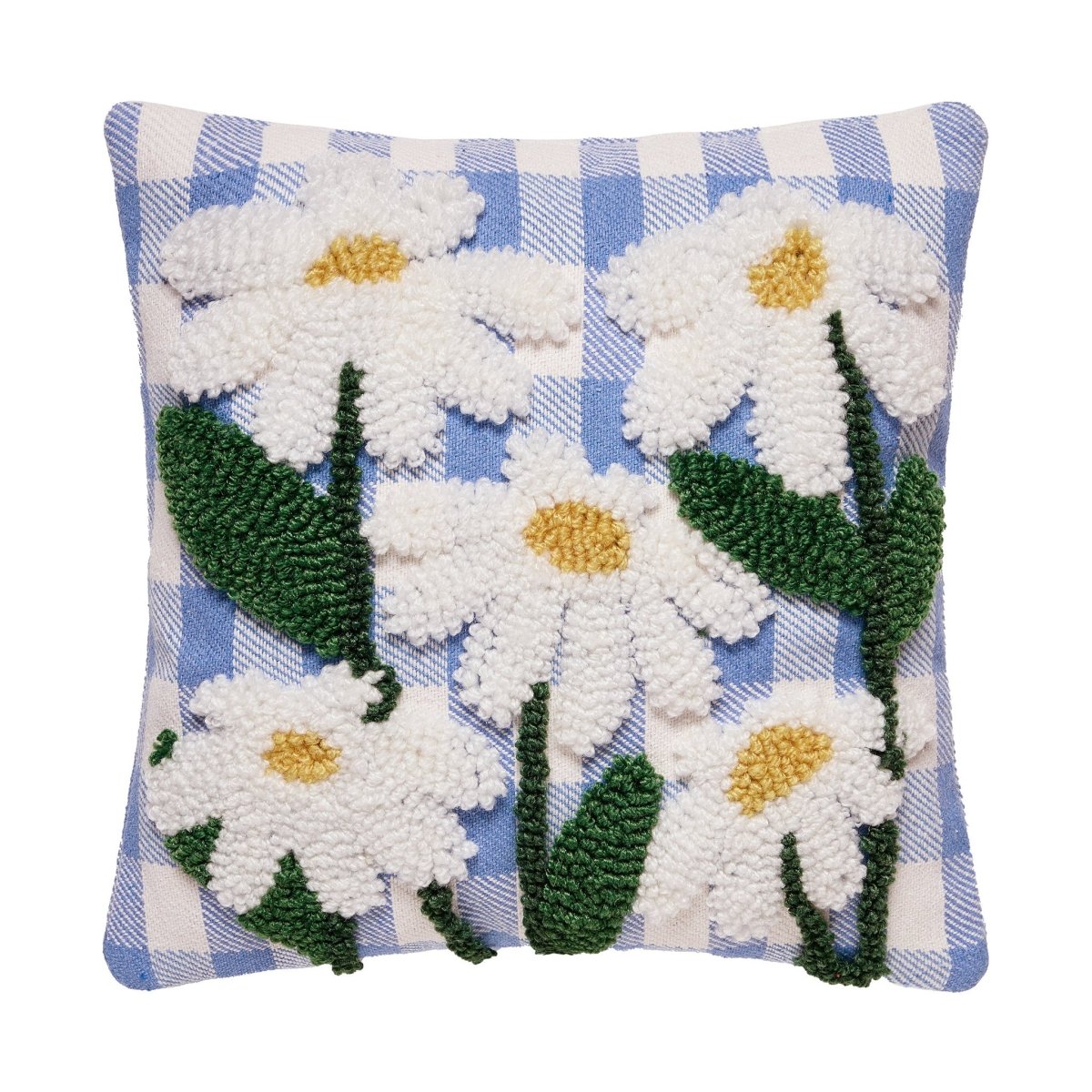 Daisies Tufted Poly Hooked Throw Pillow, 10x10 inch, front view