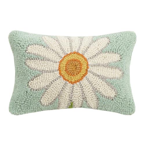 Daisy Hooked Wool Throw Pillow, 8x12 inch, front view