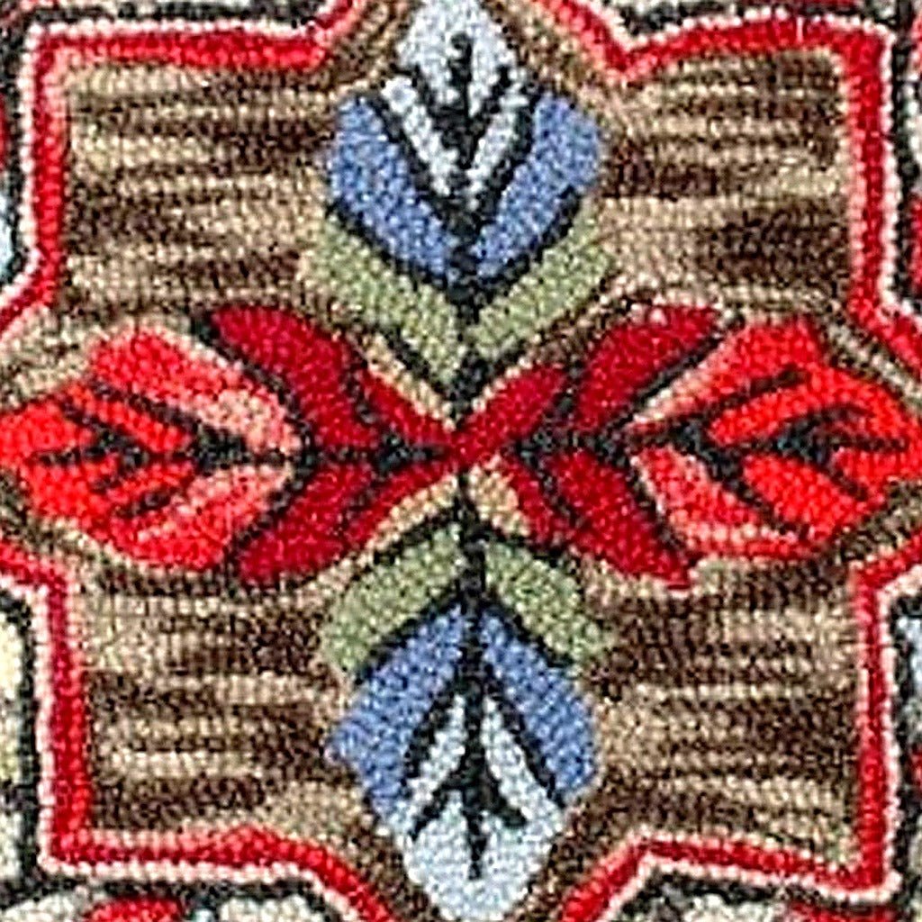Hand-stitched wool detail of Dark Woodlands Autumn Seasonal Fall Wool Hooked needlepoint pillow showing intricate weave pattern and texture