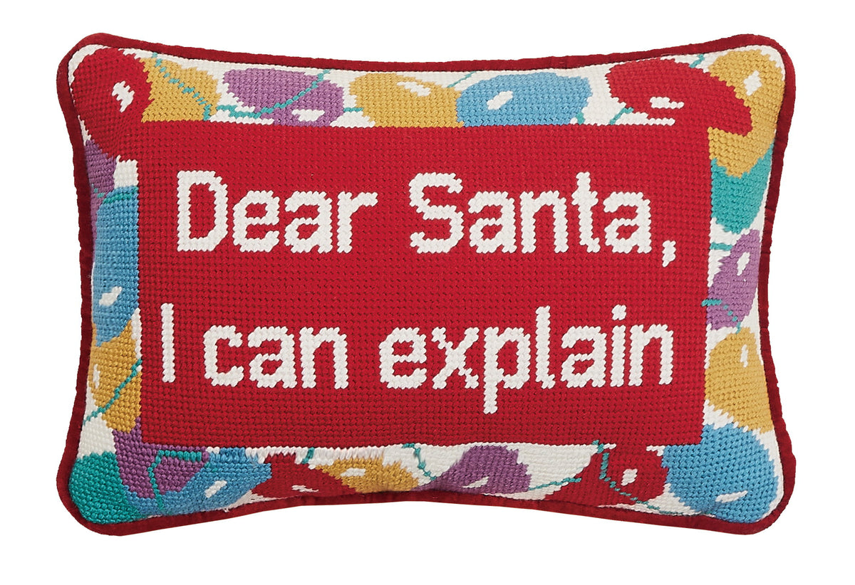 Dear Santa Embroidered Needlepoint Christmas Throw Pillow, 8x12 inch, front view