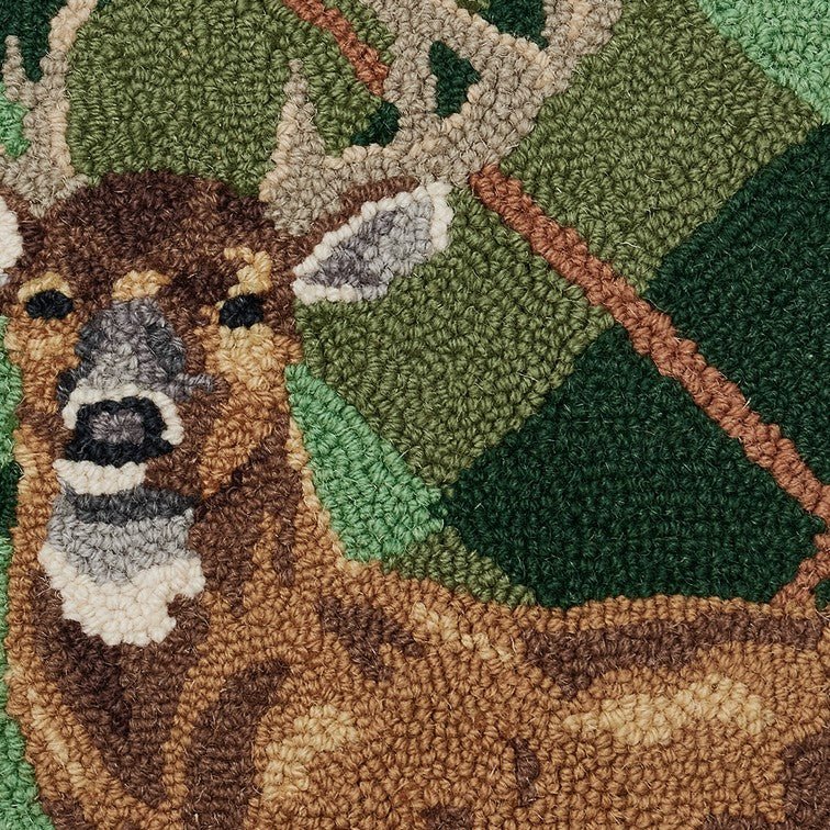 Deer Plaid Hooked Wool Throw Pillow, close-up detail