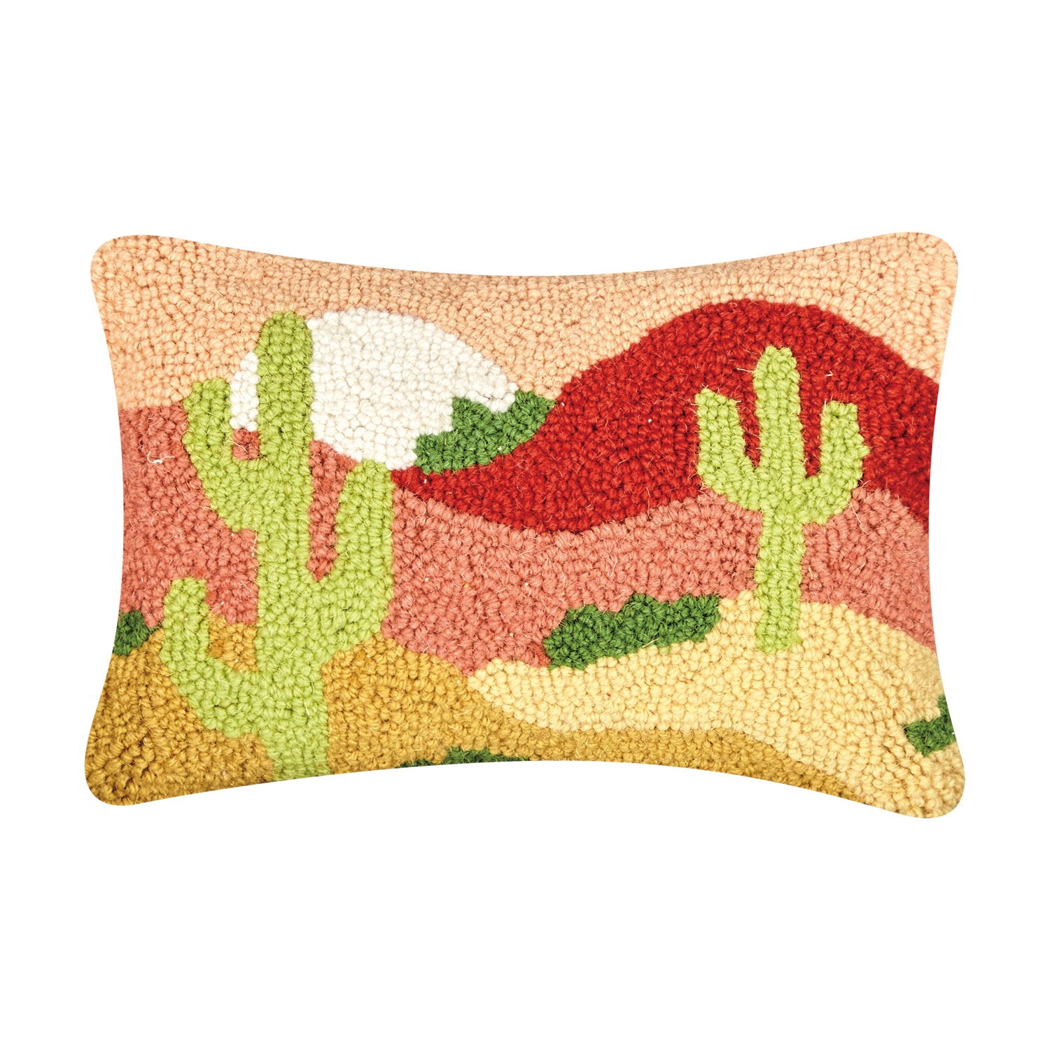 Desert Cactus Sunset Hooked Wool Throw Pillow, 8x12 inch, front view