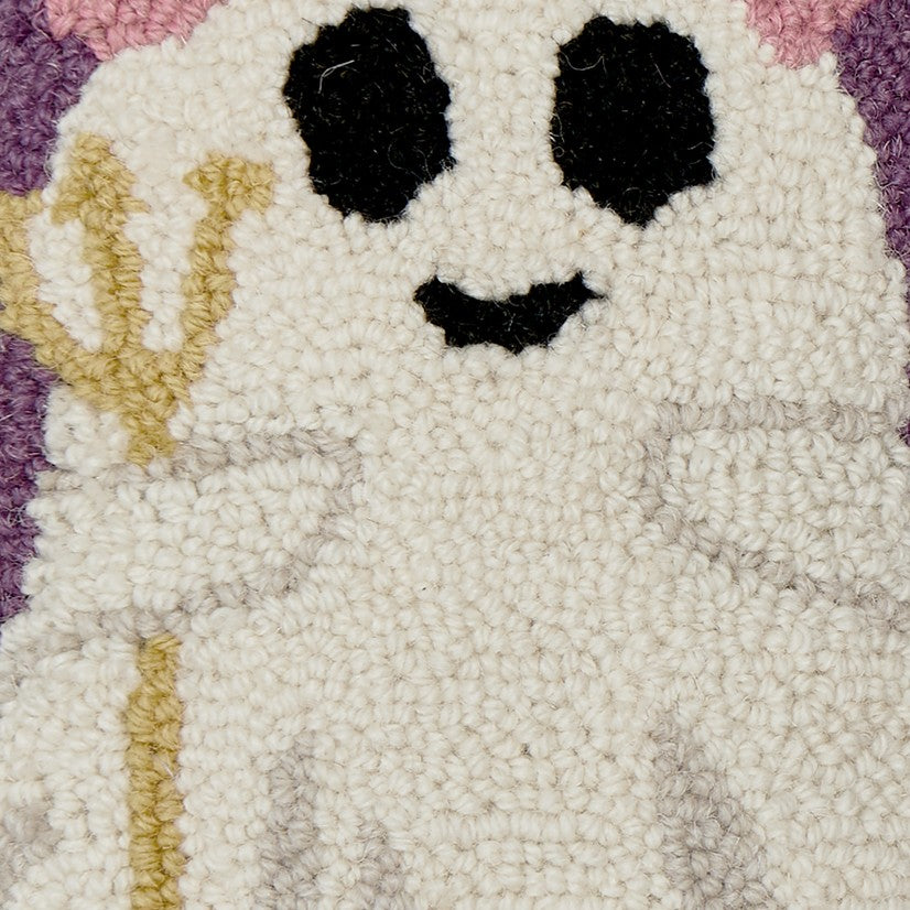 Devil Ghost Hooked Wool Halloween Throw Pillow, close-up detail