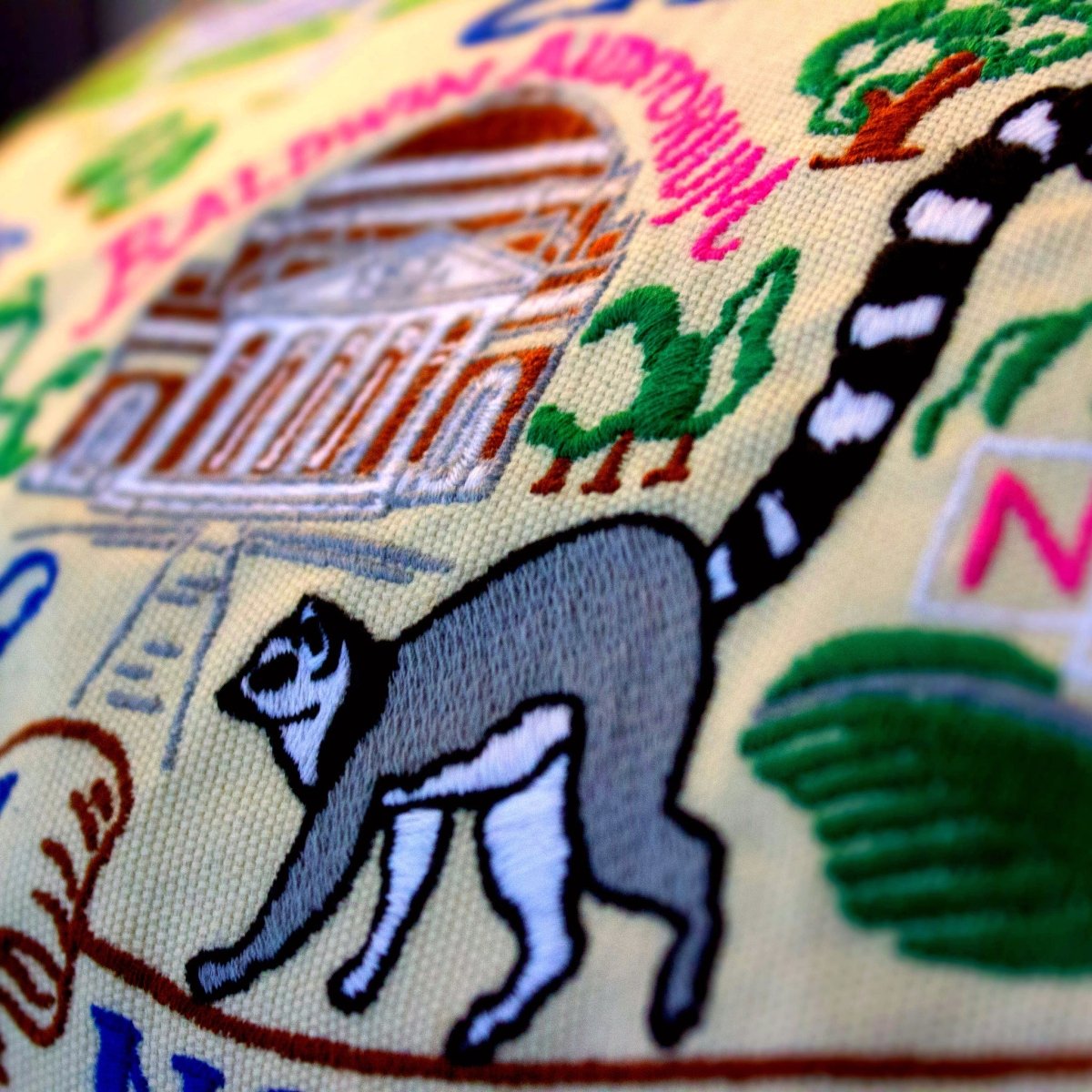 Duke University Blue Devils Embroidered Throw Pillow - close-up detail of hand-embroidered needlepoint stitching