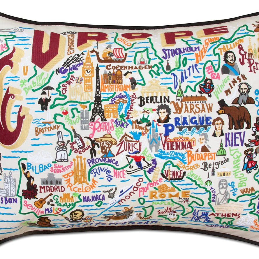 European Charm hand-embroidered throw pillow with artisan decorative design