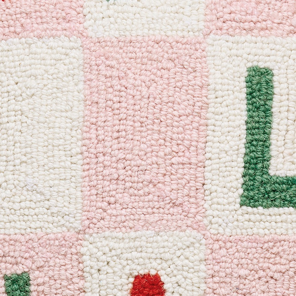 Falala Checker Hooked Wool Christmas Throw Pillow, close-up detail