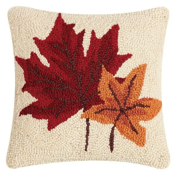Fall Leaves Hooked Wool Throw Pillow, 10x10 inch, front view