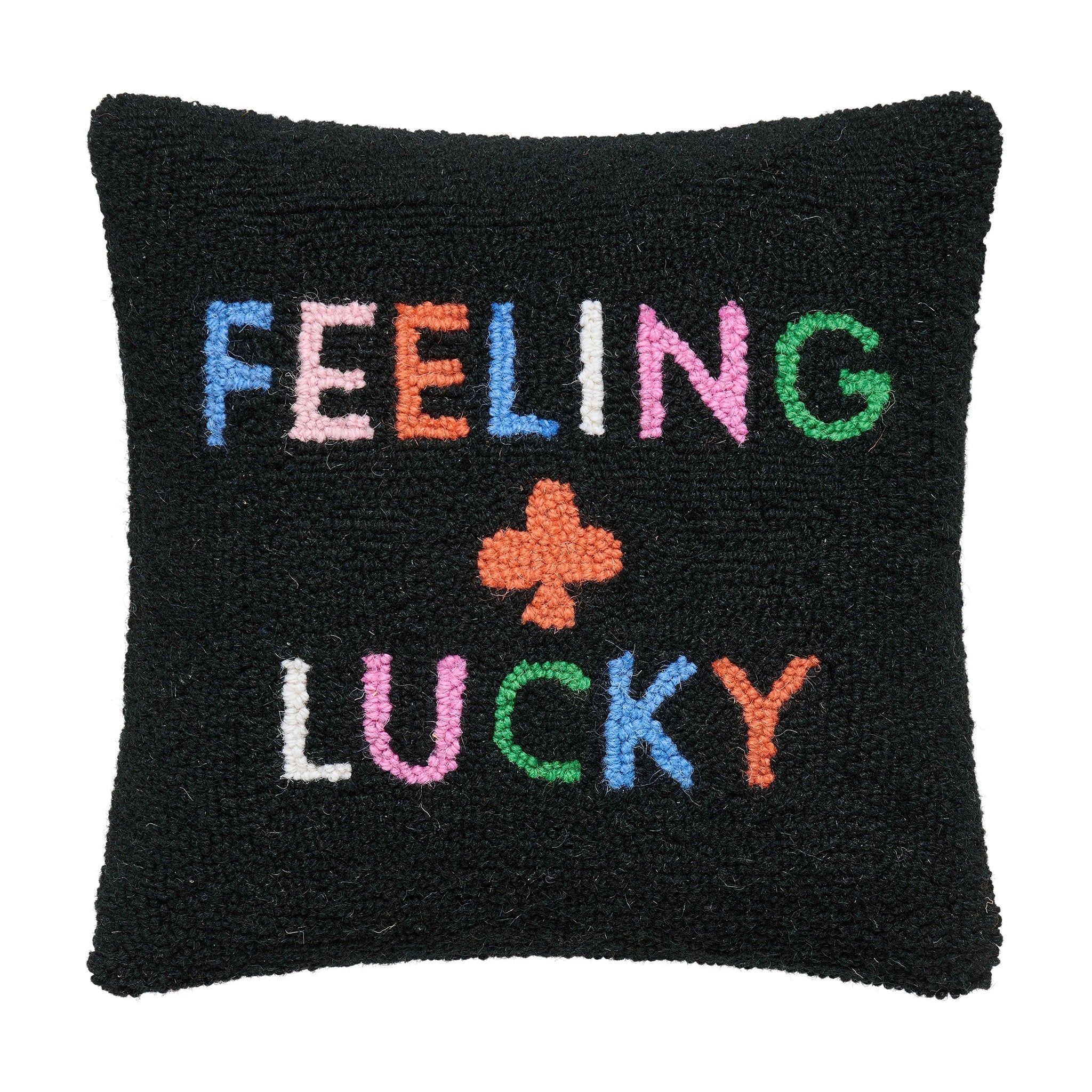Feeling Lucky Hooked Wool Throw Pillow, 14x14 inch, front view