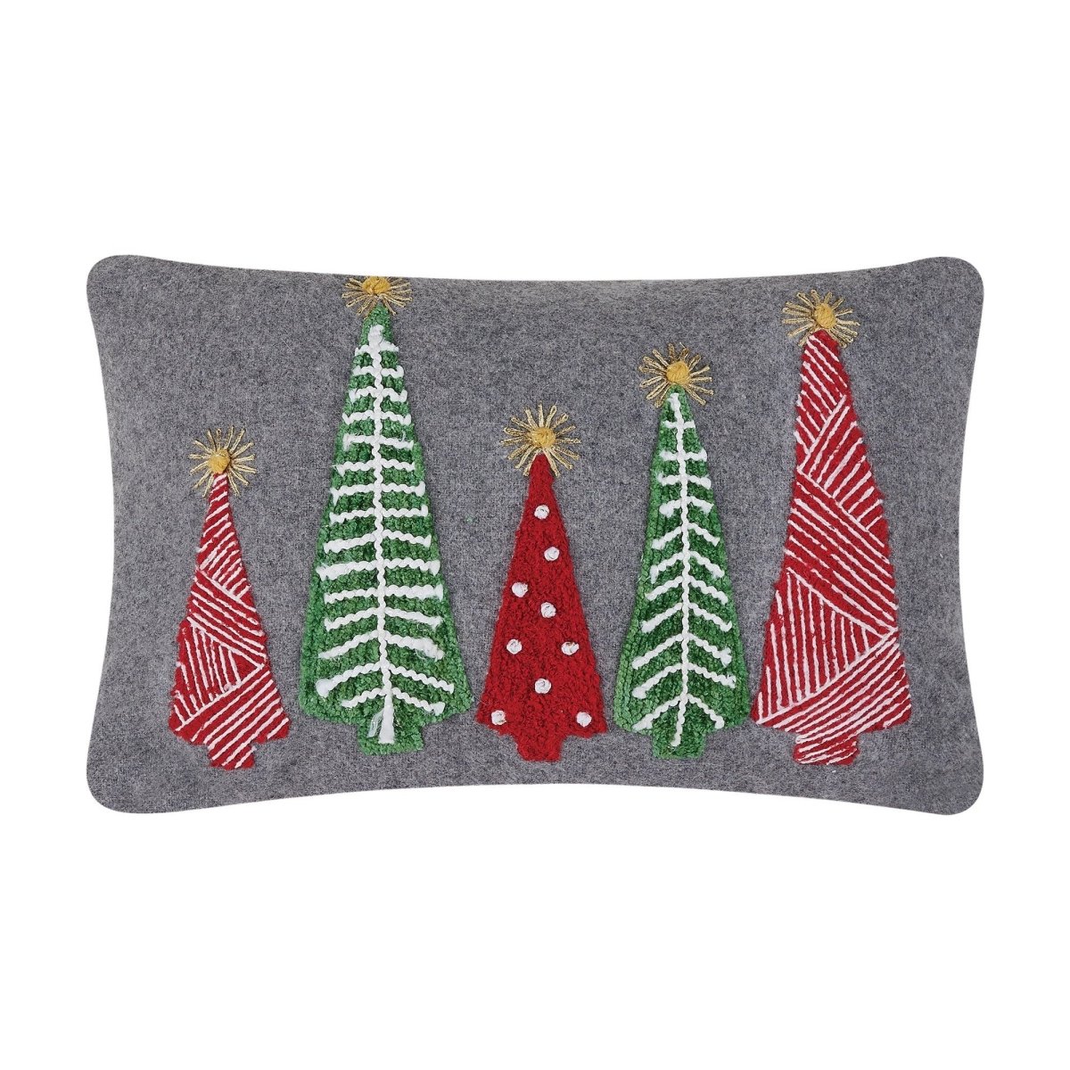 Felt Christmas Tree Embroidered Throw Pillow, 12x18 inch, front view