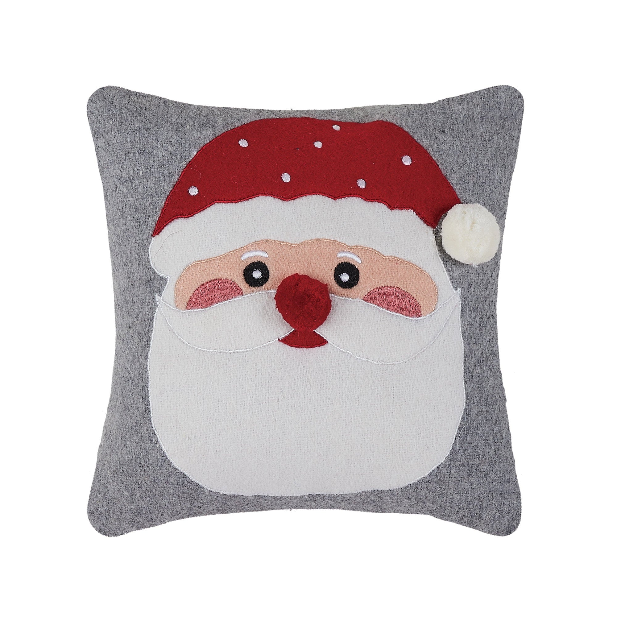 Felt Santa Embroidered Christmas Throw Pillow, 12x12 inch, front view