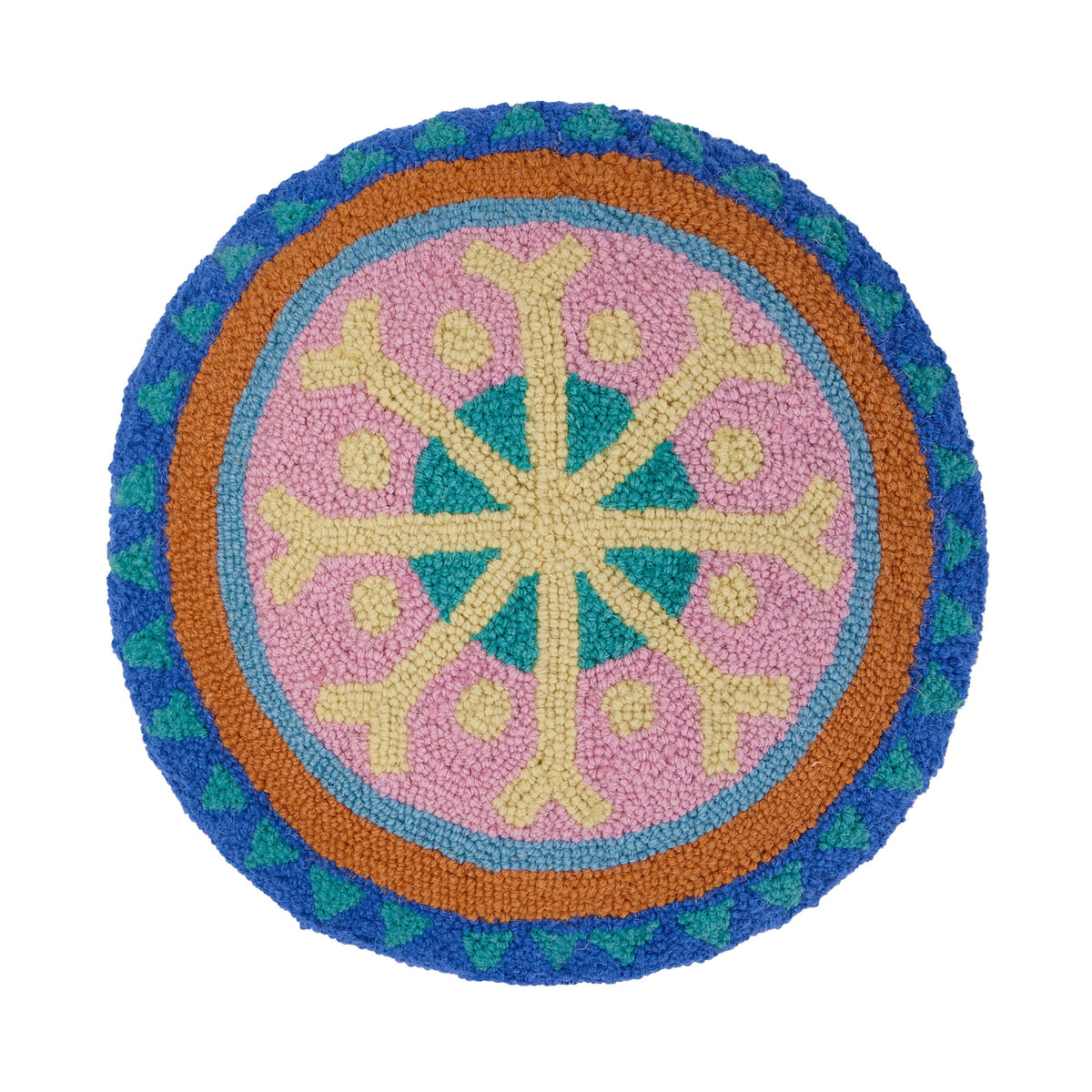 Festive Mandala Hooked Wool Christmas Throw Pillow, 16x16 inch, front view