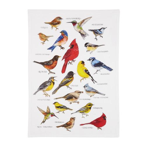 Field Guide Birds Flour Sack Kitchen Towel, 18x25 inch, front view