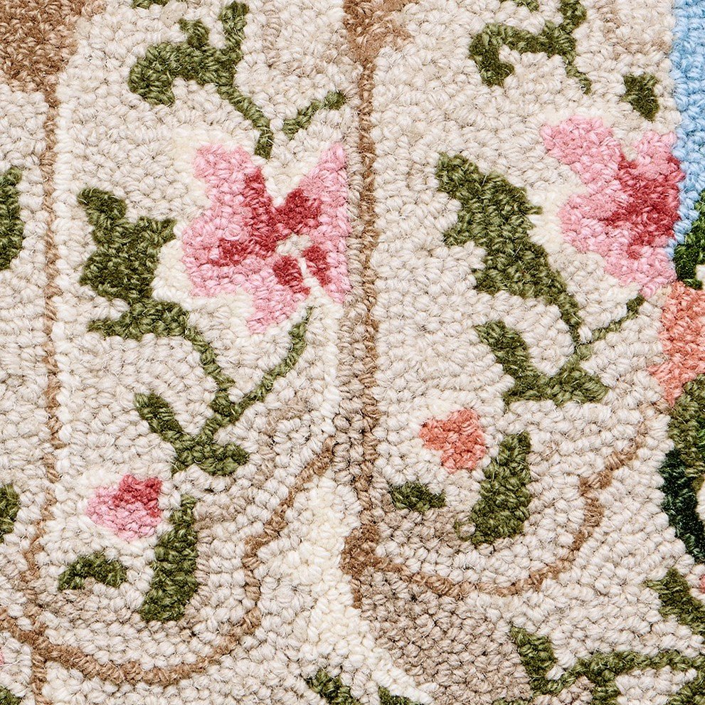 Floral Cowgirl Boots Hooked Wool Throw Pillow, close-up detail