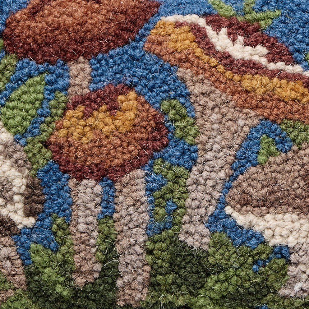 Forest Floor Mushrooms Hooked Wool Throw Pillow, close-up detail