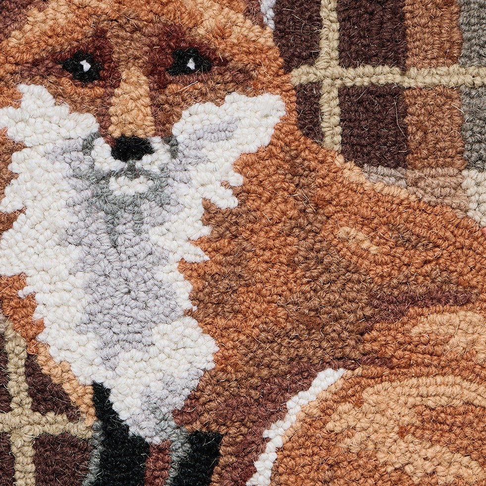 Fox Tartan Hooked Wool Throw Pillow, close-up detail