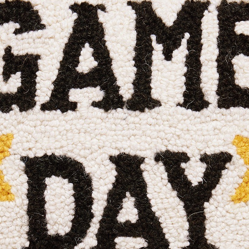 Game Day Hooked Wool Throw Pillow, close-up detail