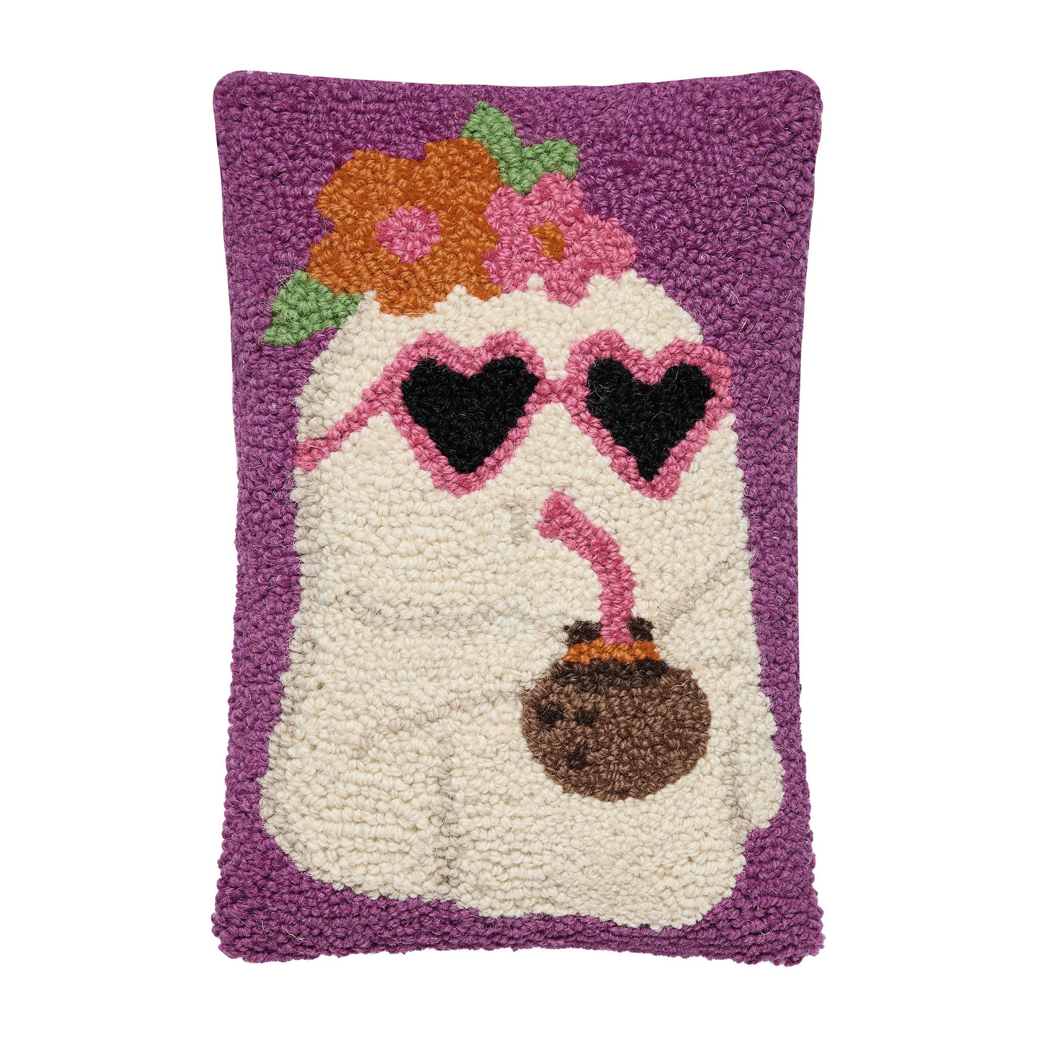 Ghost with Drink Hooked Wool Halloween Throw Pillow, 8x12 inch, front view