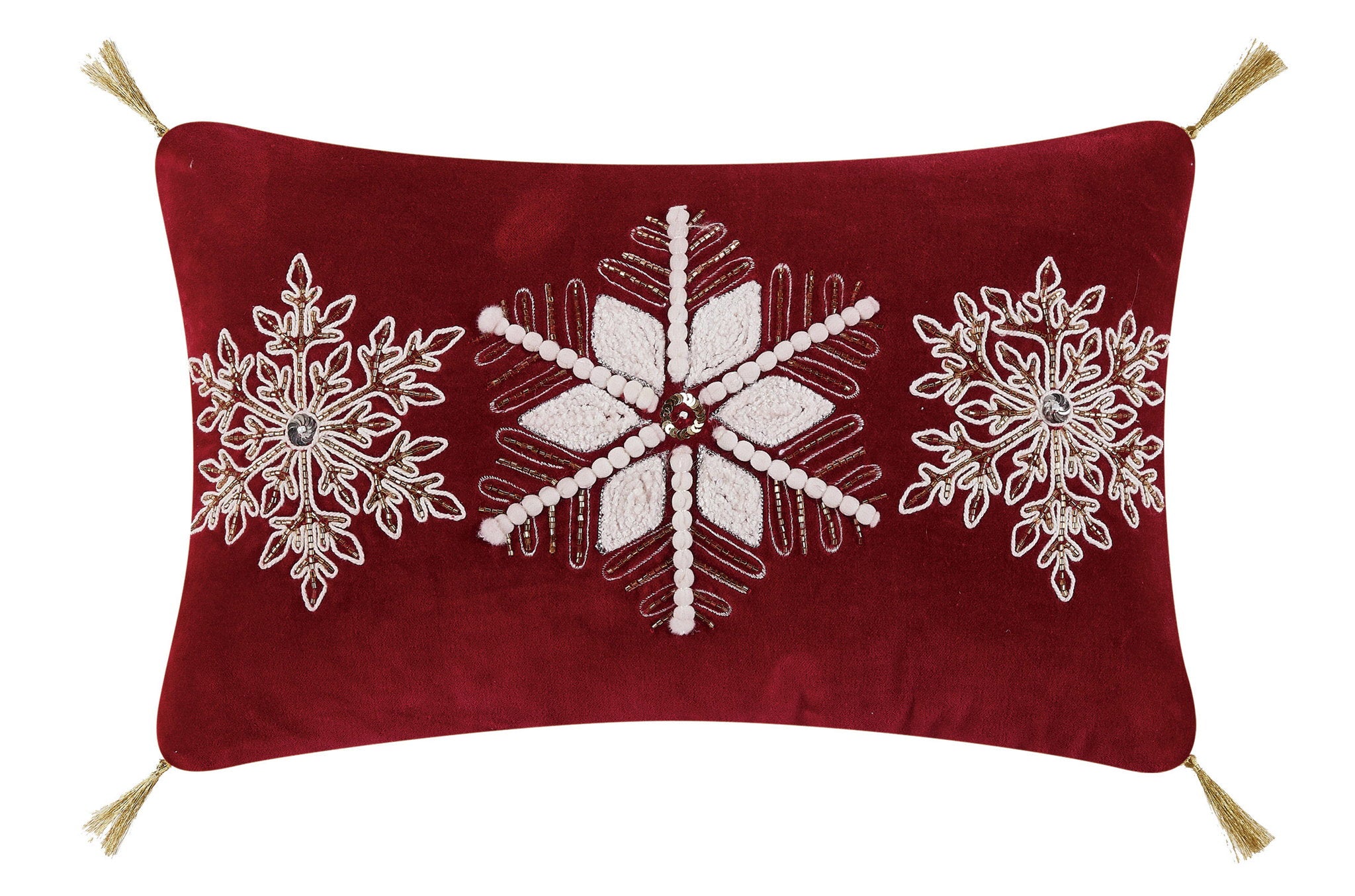 Gilded Snowflakes Embroidered Christmas Throw Pillow, 12x18 inch, front view