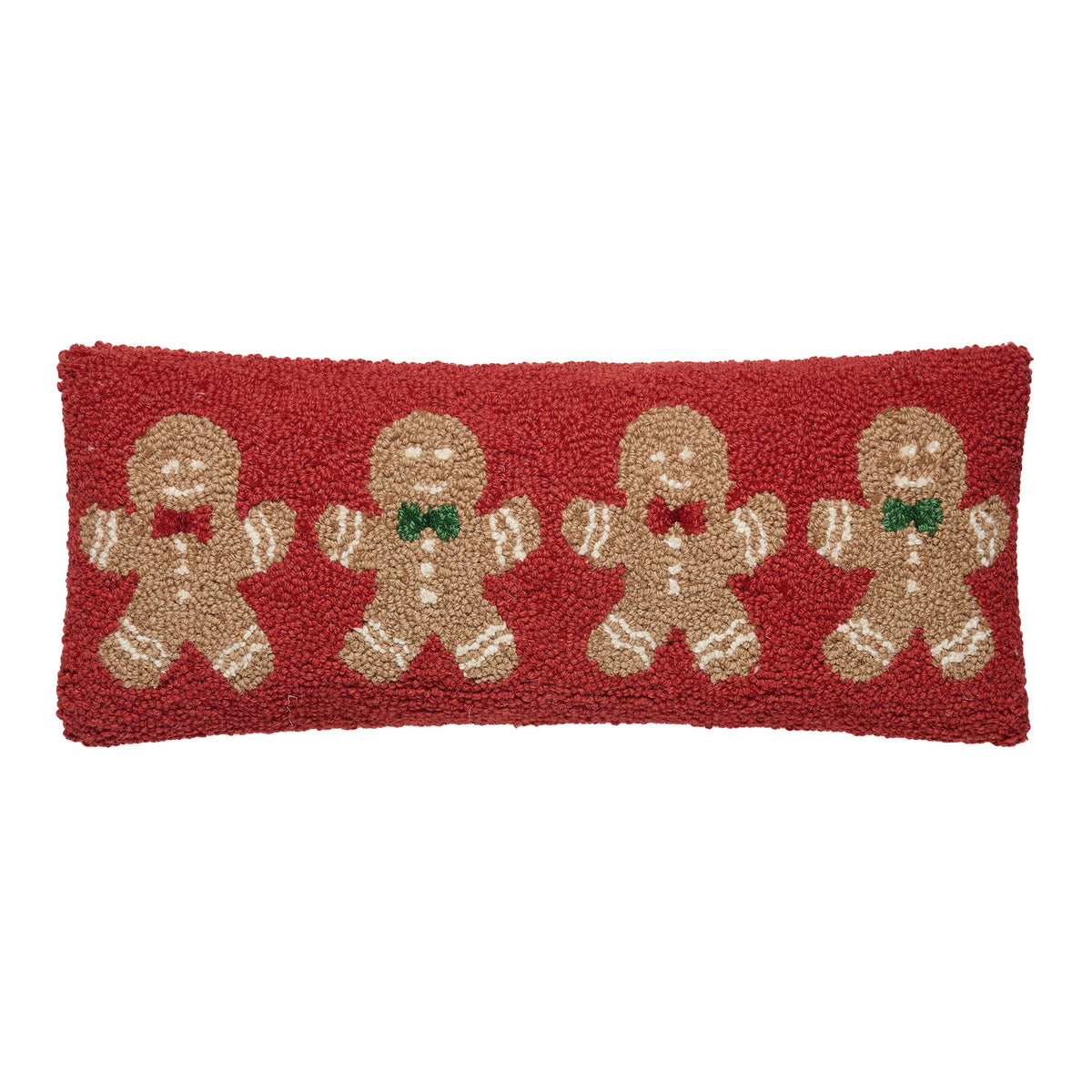 Gingerbread Cookies Hooked Wool Christmas Throw Pillow, 8x20 inch, front view