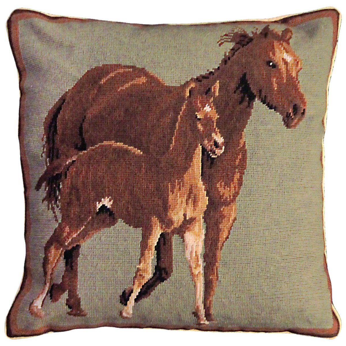 Golden Brown Quarter Horses needlepoint throw pillow with artisan decorative design