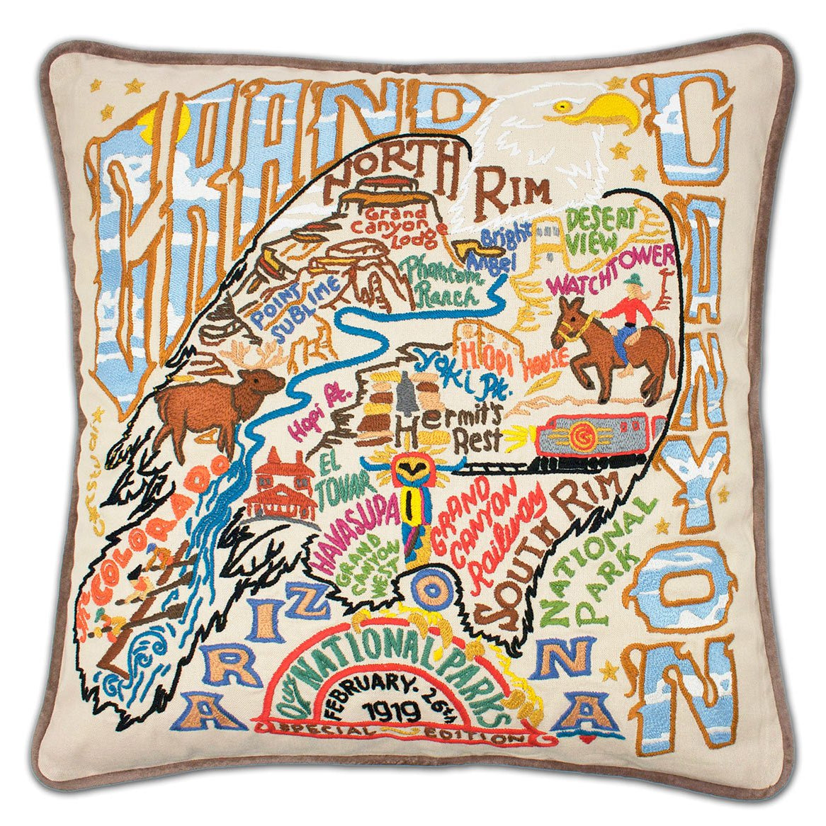 Grand Canyon Red Rocks hand-embroidered throw pillow with artisan decorative design