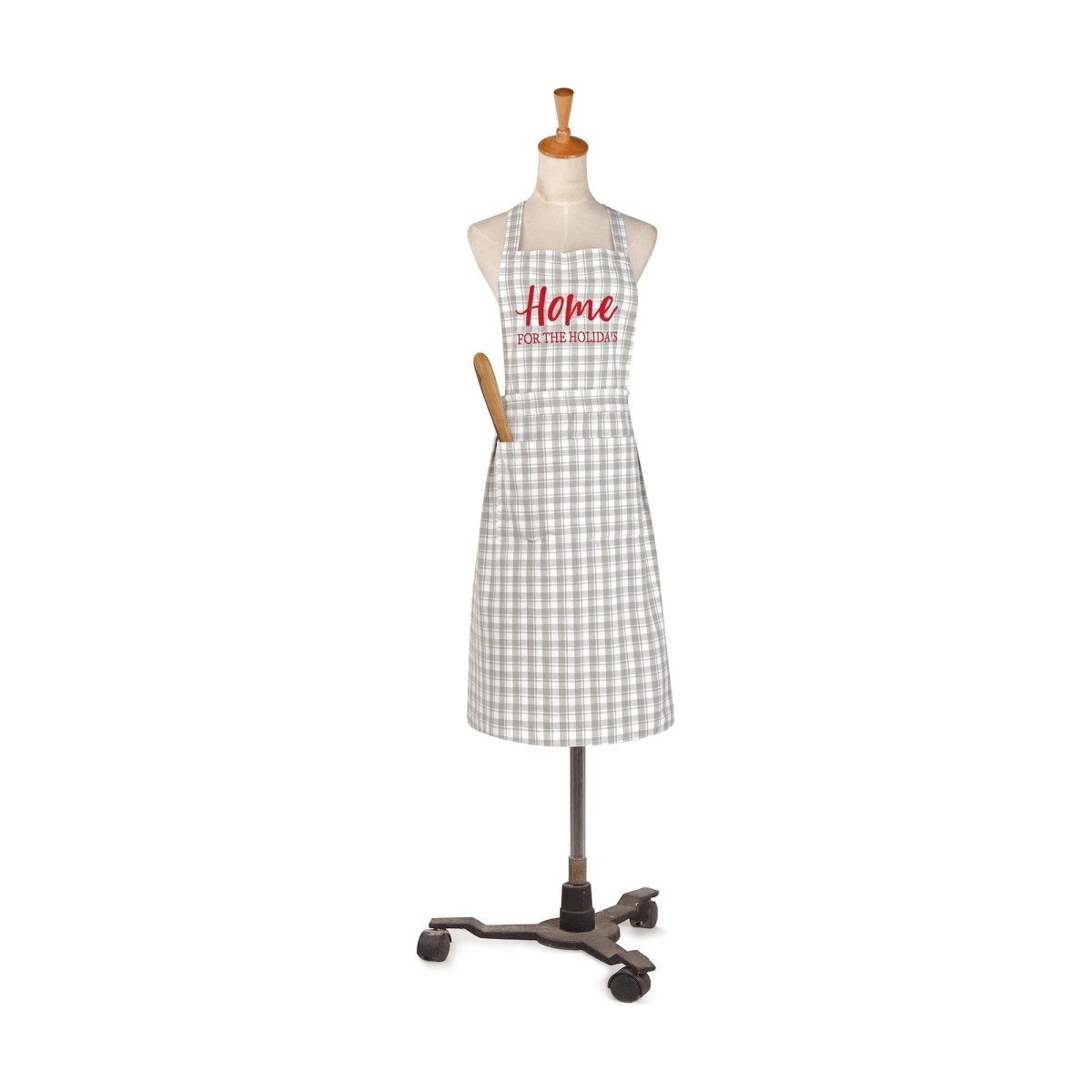 Grey Plaid Home Christmas Apron, 28x34 inch, front view