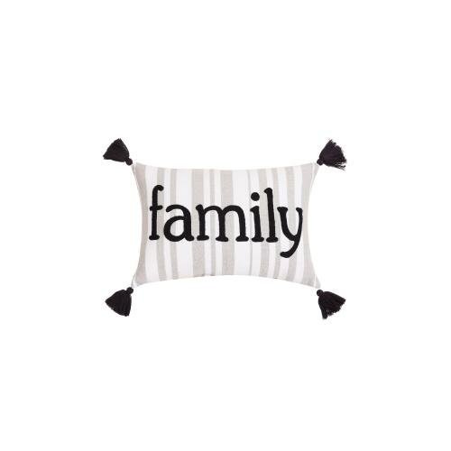 Grey Stripe Family Crewel Embroidered Throw Pillow, 8x12 inch, front view