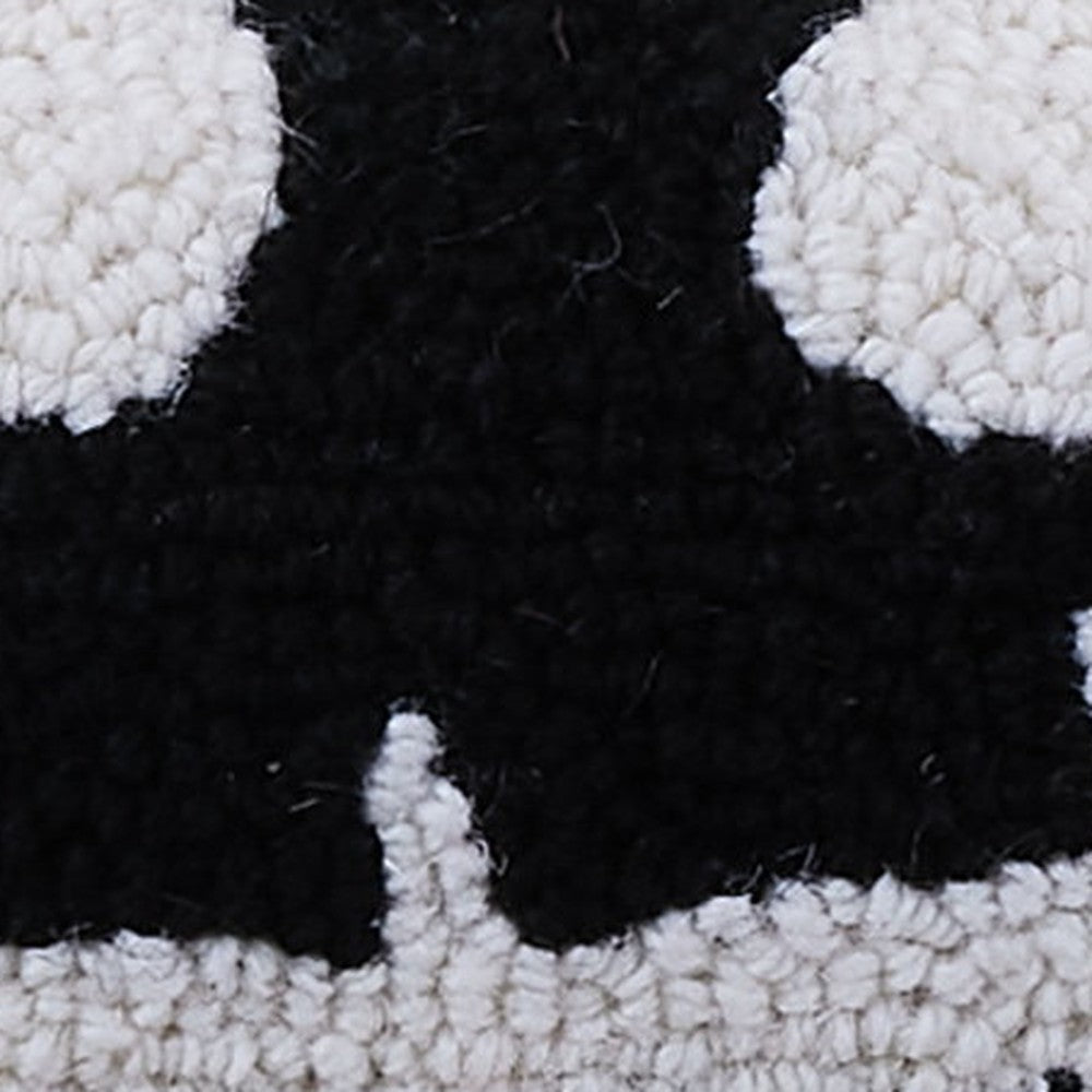 Closeup of Halloween Scary Face Hooked Wool Throw Pillow showing stitch texture and craftsmanship detail