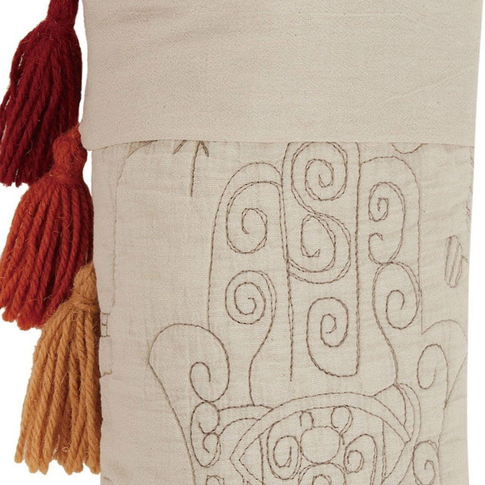 Closeup of Hamsa Quilted Christmas Stocking showing stitch texture and craftsmanship detail