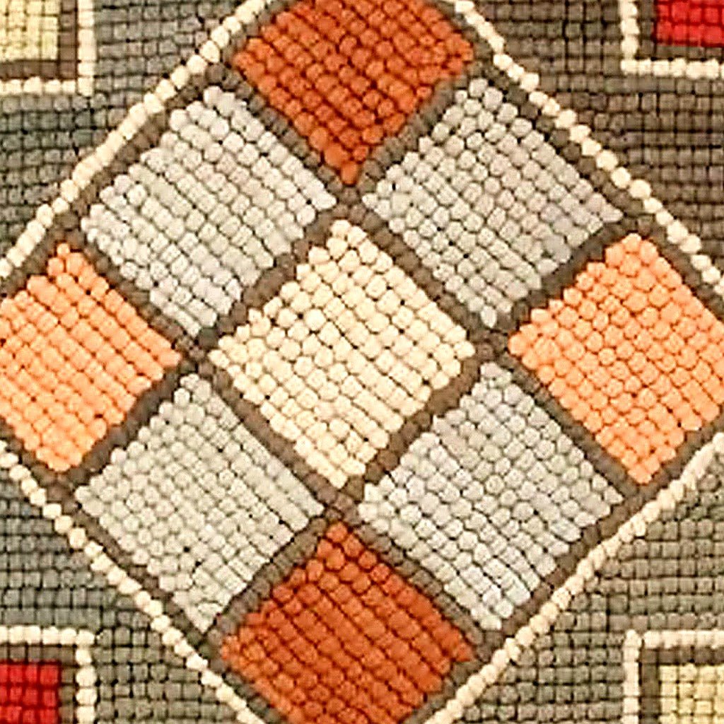 Hand Wool Hooked Camp Windy Hill Multicolor Lodge pillow fabric closeup showing hand-embroidered needlepoint wool texture and color detail