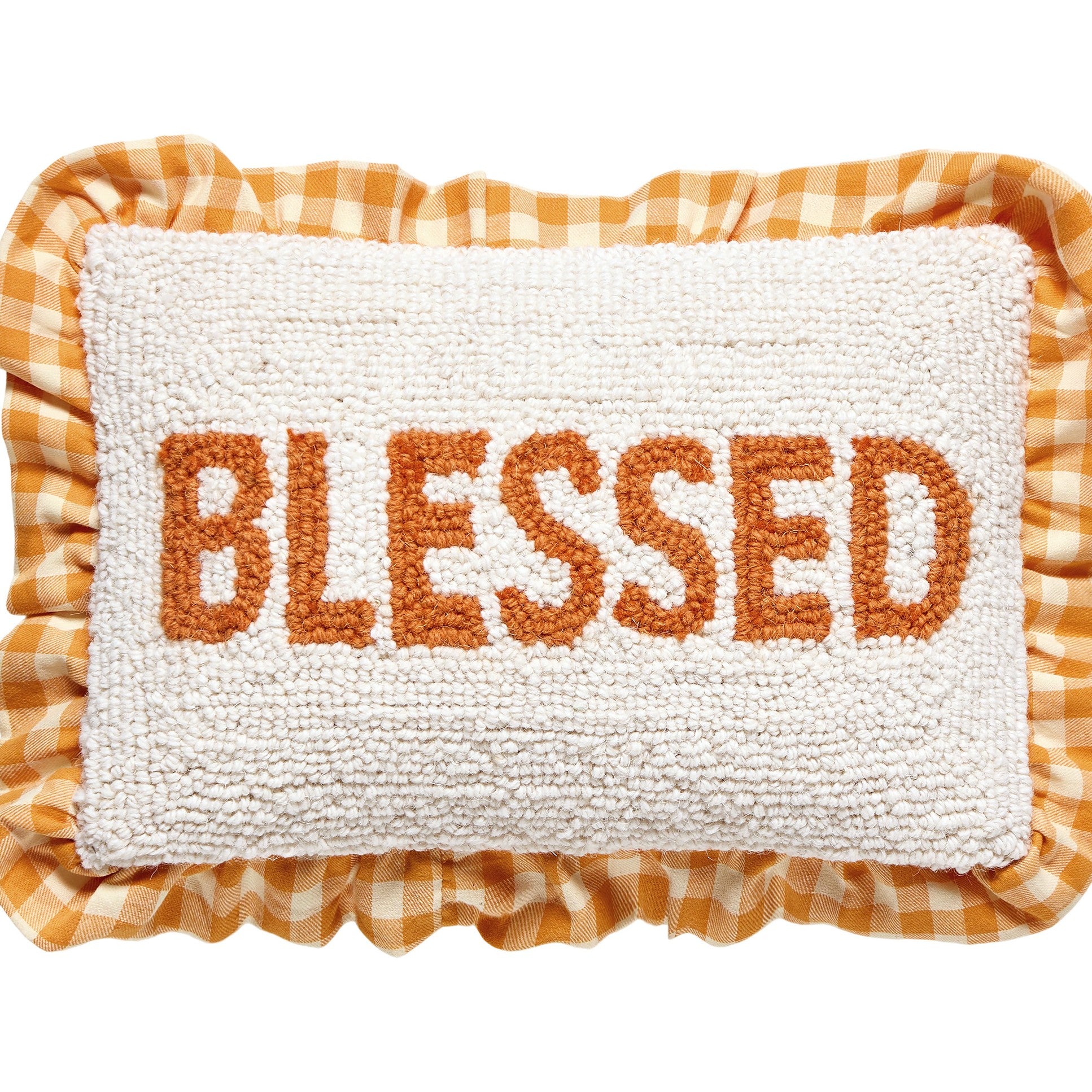 Harvest Blessed Hooked Wool Fall Harvest Throw Pillow, close-up detail