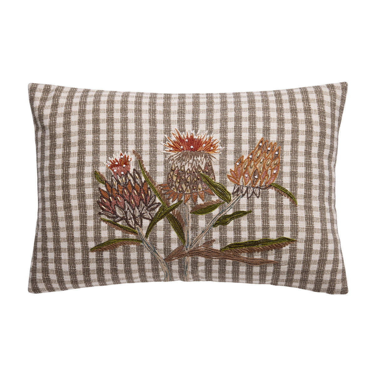 Harvest Flower Embroidered Fall Harvest Throw Pillow, 12x18 inch, front view