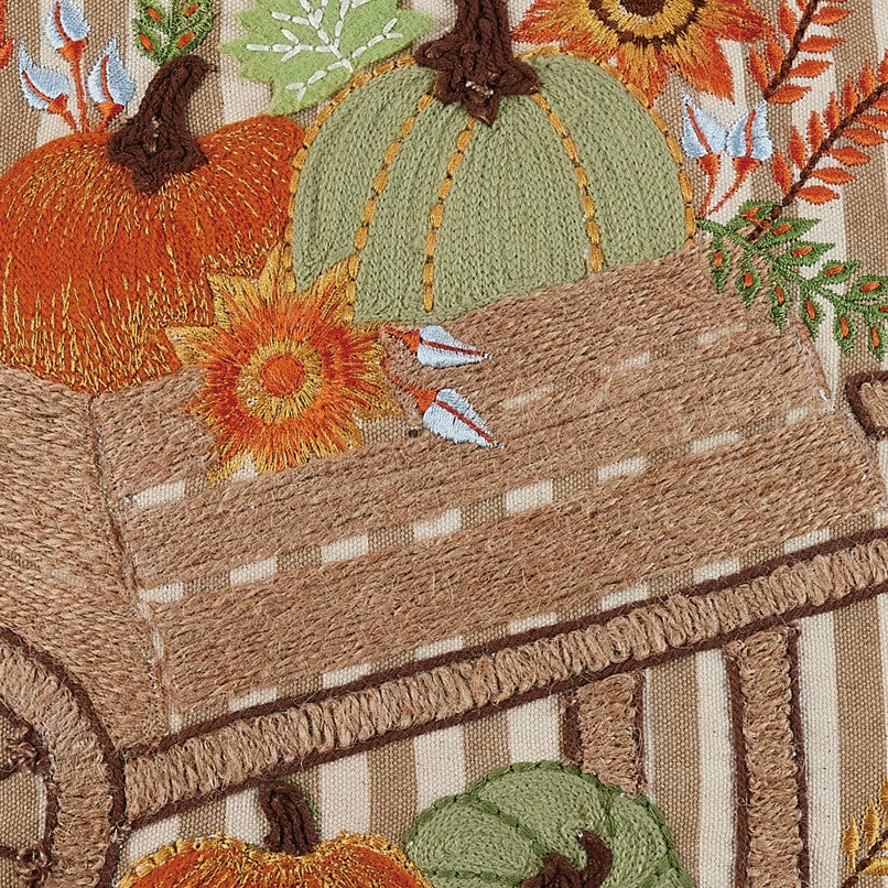 Harvest Pumpkin Cart Embroidered Fall Harvest Throw Pillow, close-up detail