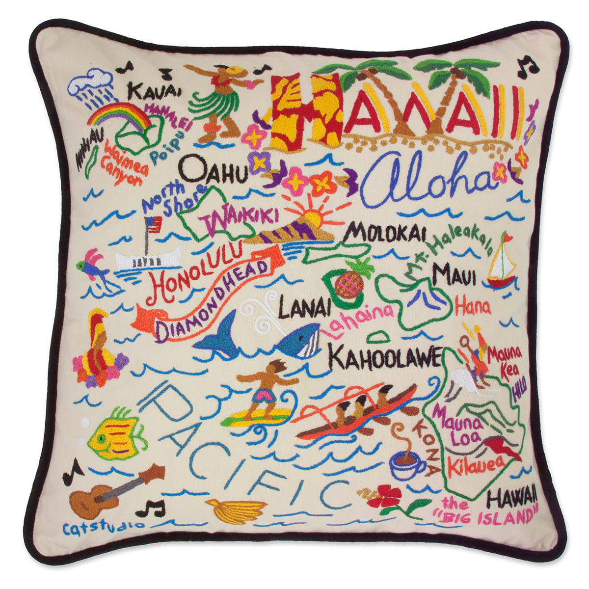 Hawaii XL State Paradise embroidered throw pillow with tropical island design.
